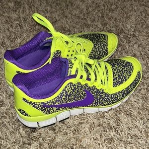 Brand: Nike / Size US: 8 / Colors: Neon Yellow and Purple